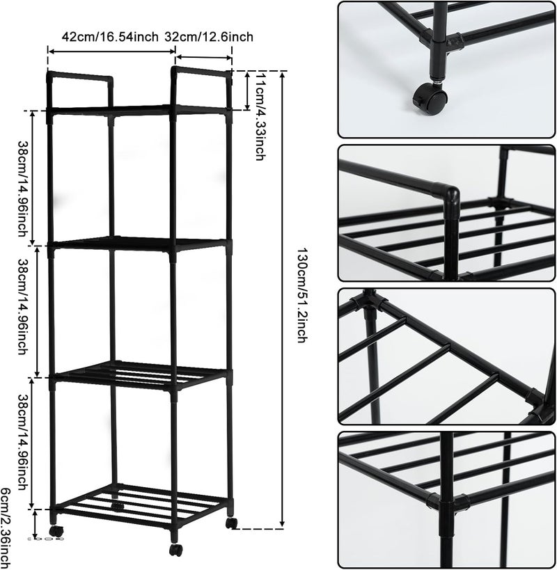 windforgecraft Kitchen Storage Shelf Standing Bakers Rack Adjustable Rolling Shelving Unit Kitchen Storage & Organisation Mobile Kitchen Rack Shelves Storage for Pantry Laundry Bathroom Kitchen (Black 4 Layers) - Image 2