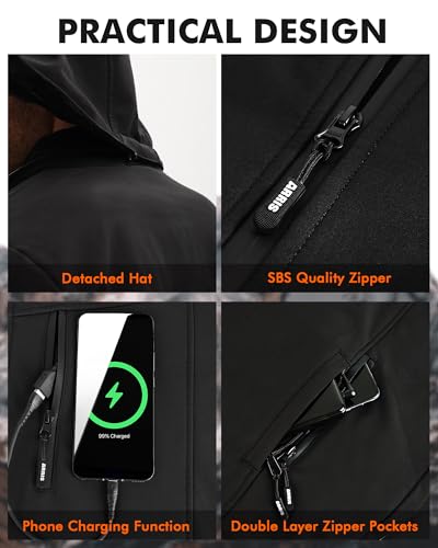 ARRIS Men`s Heated Jacket, Electric Heating Coat with 7.4V Battery and Detachable Hood - Waterproof, 8 Heating Areas - Image 4