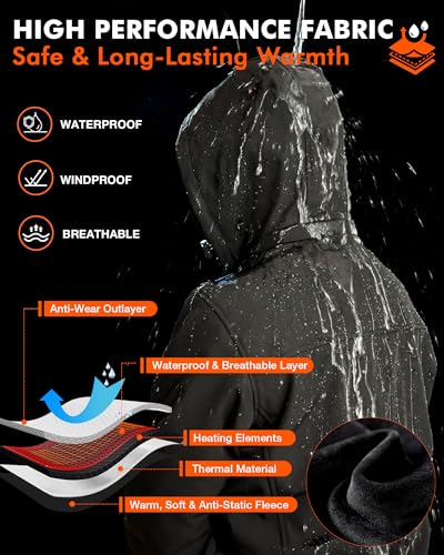 ARRIS Men`s Heated Jacket, Electric Heating Coat with 7.4V Battery and Detachable Hood - Waterproof, 8 Heating Areas - Image 3