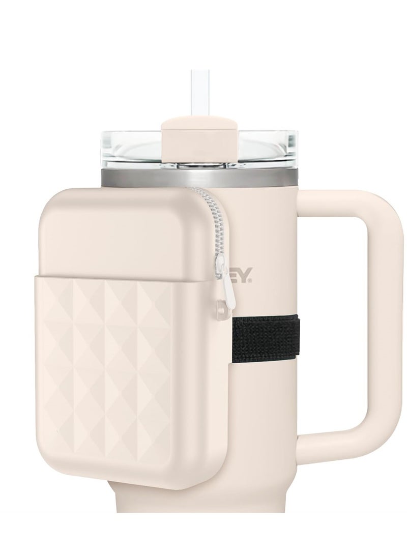 KASTWAVE Water Bottle Pouch for Stanley Quencher Adventure 40oz & for Stanley IceFlow 20oz 30oz Tumbler, Portable Gym Tumbler Accessories, Water Bottle Zipper Pouch for Cards, Keys, Khaki - Image 1