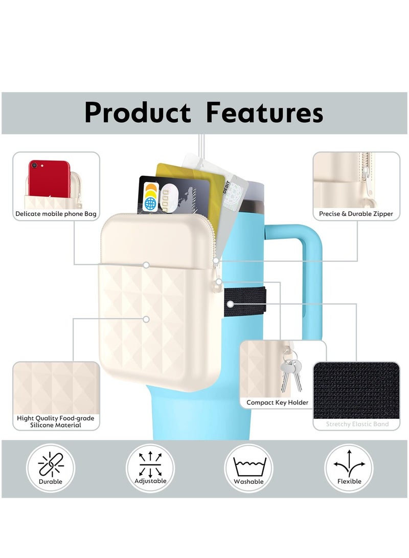 KASTWAVE Water Bottle Pouch for Stanley Quencher Adventure 40oz & for Stanley IceFlow 20oz 30oz Tumbler, Portable Gym Tumbler Accessories, Water Bottle Zipper Pouch for Cards, Keys, Khaki - Image 3