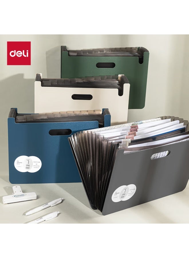 Deli 13-Compartment A4 Vertical Large-Capacity Accordion File Folder, Exam Paper Storage Bag, File Folder, Exam Paper Folder, Accordion Folder, Multi-Layer Extendable Student Storage Folder, Document Protection, Pm101 Green - Image 1