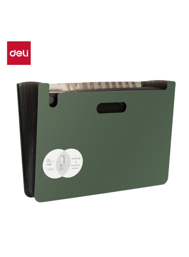 Deli 13-Compartment A4 Vertical Large-Capacity Accordion File Folder, Exam Paper Storage Bag, File Folder, Exam Paper Folder, Accordion Folder, Multi-Layer Extendable Student Storage Folder, Document Protection, Pm101 Green - Image 2