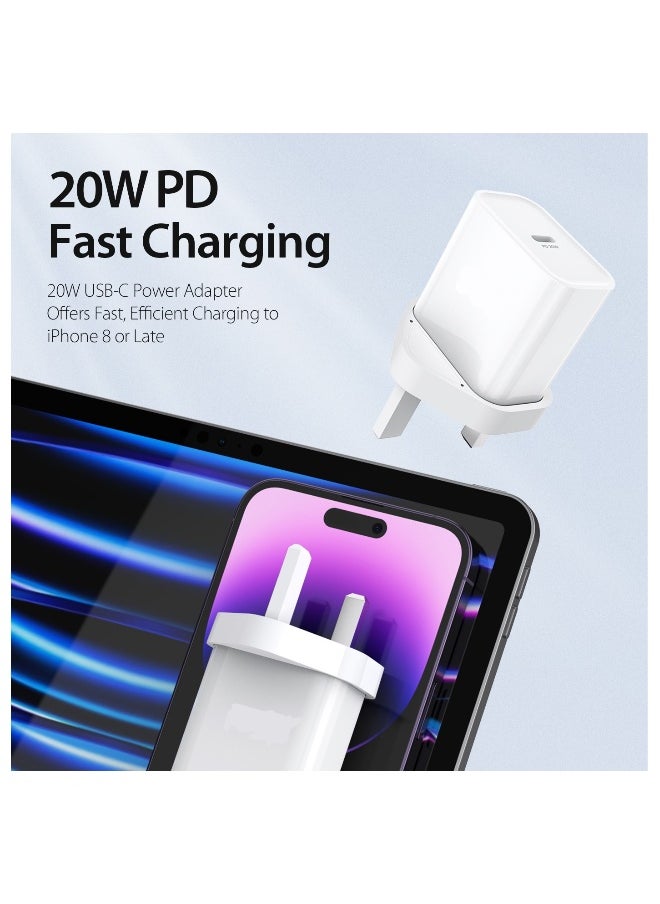Generic - 1 pack USB C Plug 20W USB C Charger PD 3.0 Charging Power Adapter Type C Fast Wall Mobile Phone Charger UK USB-C Adaptor for iPhone 14 Pro Max iPad Samsung S22 Google Pixel 7 Tablet Laptop etc - Image 1