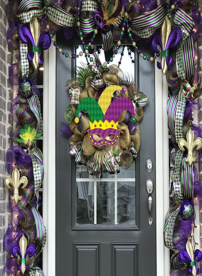 Laisgee Mardi Gras Door Sign Fat Tuesday Wood Door Hanger Masquerade Mask Front Door Porch Spring Festival Wreath Decorations - Image 4
