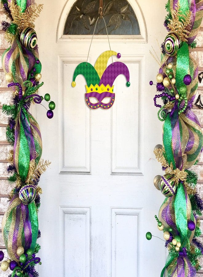 Laisgee Mardi Gras Door Sign Fat Tuesday Wood Door Hanger Masquerade Mask Front Door Porch Spring Festival Wreath Decorations - Image 2