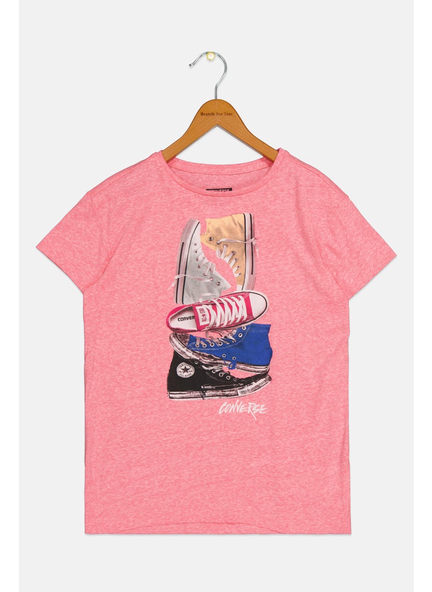 CONVERSE - Kids Girl Sportswear Short Sleeve Outdoor T-Shirt, Pink Combo - Image 1