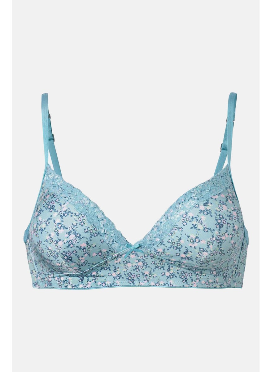 Tchibo Women 1 Piece Floral Non Padded Non Underwired Soft Bra, Turquoise Combo  - Image 2