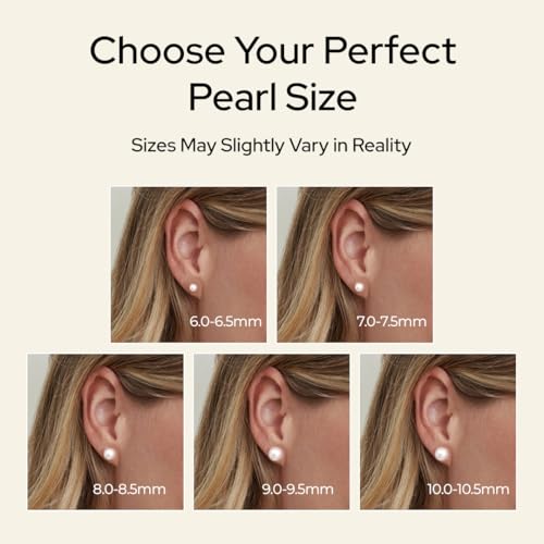 THE PEARL SOURCE Round White Freshwater Real Pearl Earrings for Women - 14k Gold Stud Earrings | Hypoallergenic Earrings with Genuine Cultured Pearls, 9.0-9.5mm - Image 3