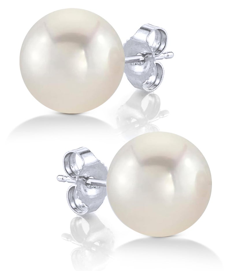 THE PEARL SOURCE Round White Freshwater Real Pearl Earrings for Women - 14k Gold Stud Earrings | Hypoallergenic Earrings with Genuine Cultured Pearls, 9.0-9.5mm - Image 1