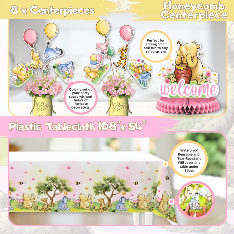 RainMeadow Premium 106 Pc Pink Winnie Baby Shower Decorations Girl â€“ Pink Winnie Party Supplies Tableware with Pooh Plates, Napkins, Cups, Tablecloth, Cupcake Toppers â€“ Baby Girl Pooh Baby Shower - Image 5