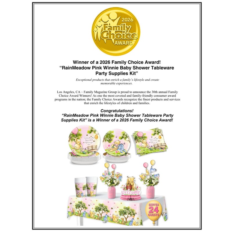 RainMeadow Premium 106 Pc Pink Winnie Baby Shower Decorations Girl â€“ Pink Winnie Party Supplies Tableware with Pooh Plates, Napkins, Cups, Tablecloth, Cupcake Toppers â€“ Baby Girl Pooh Baby Shower - Image 2