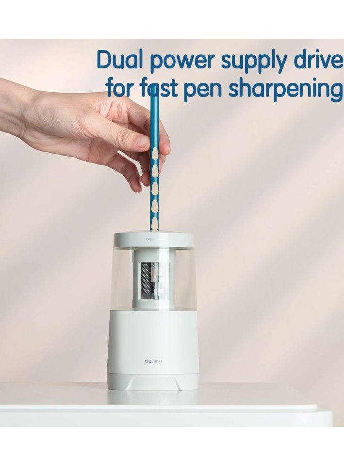 Deli Single Hole Electric Rotary Pencil Sharpener White  - Image 2