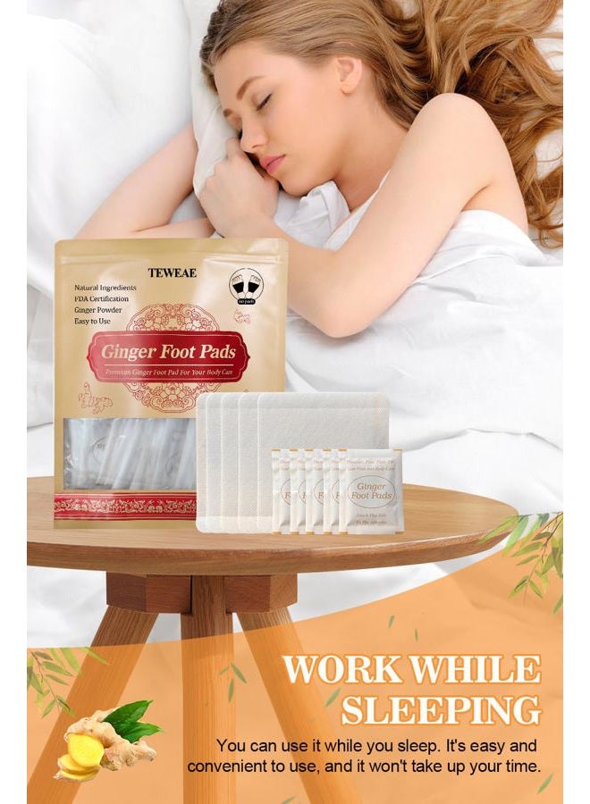 TEWEAE Foot Pads - (60Pads) Ginger Foot Patch for Better Sleep and Anti-Stress Relief, Pure Natural Bamboo Vinegar, High Arch, Comfort Insole, Unisex, White, 60 Count, Shoe Insert, 12373286031 - Image 2