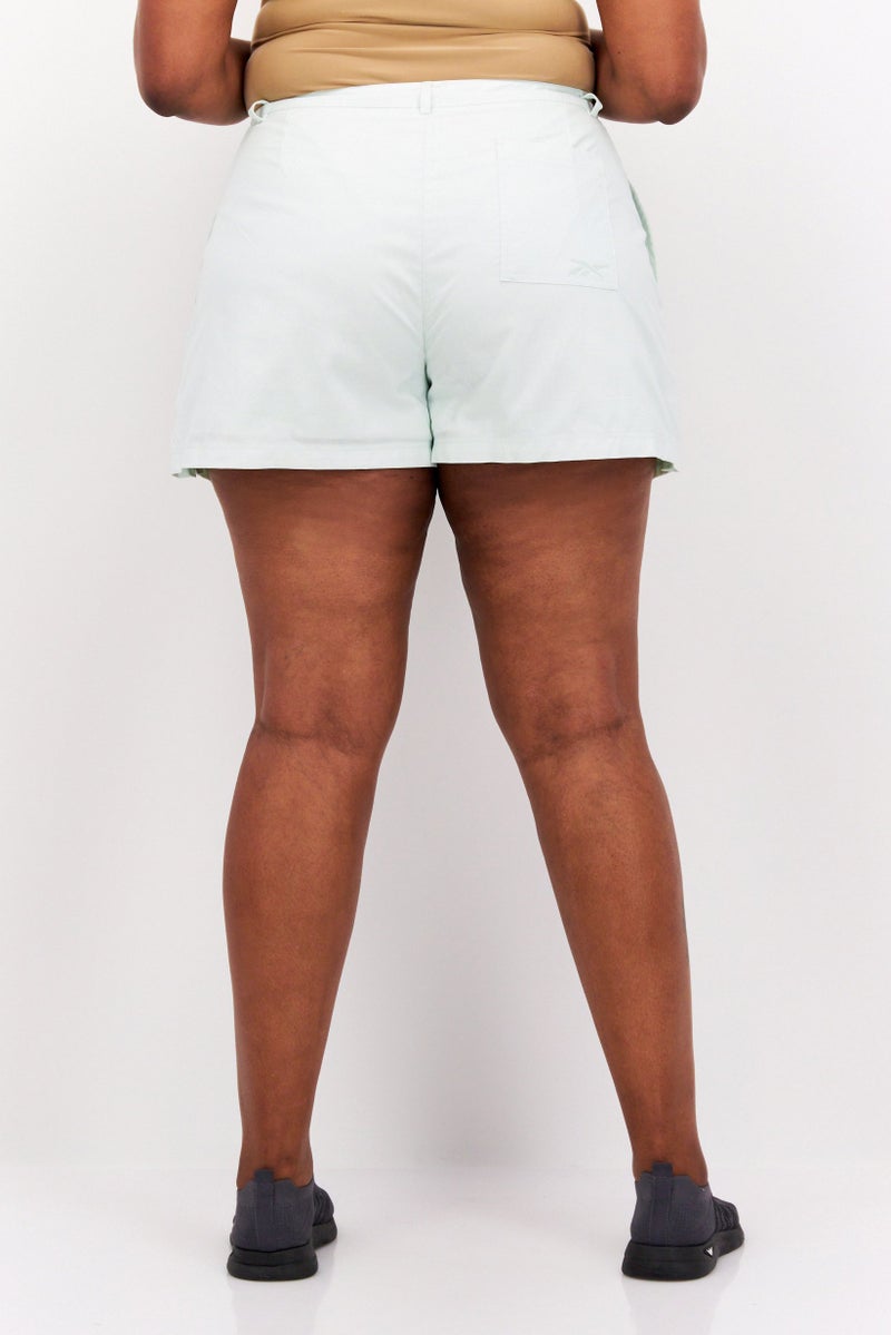 Reebok Women Plus Size Brand Logo Training Shorts, Light Green - Image 3