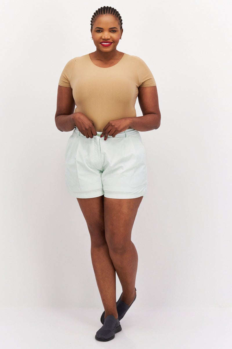 Reebok Women Plus Size Brand Logo Training Shorts, Light Green - Image 4