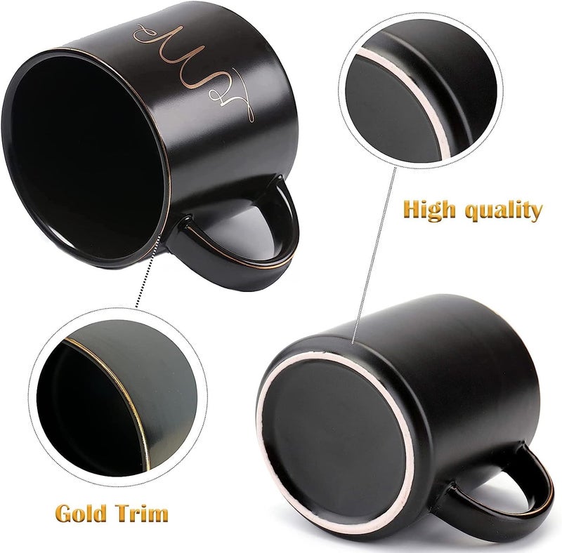 DANEEN MR and MRS Mug Set, Coffee / Tea, Unique Gift Set for Couple, Parents, Wedding, Bridal, Engagement Gift, Ceramic Marble (Black) - Image 3