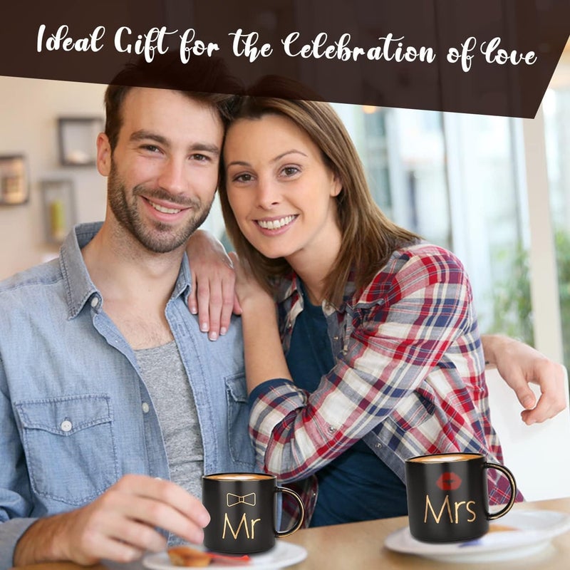 DANEEN MR and MRS Mug Set, Coffee / Tea, Unique Gift Set for Couple, Parents, Wedding, Bridal, Engagement Gift, Ceramic Marble (Black) - Image 4