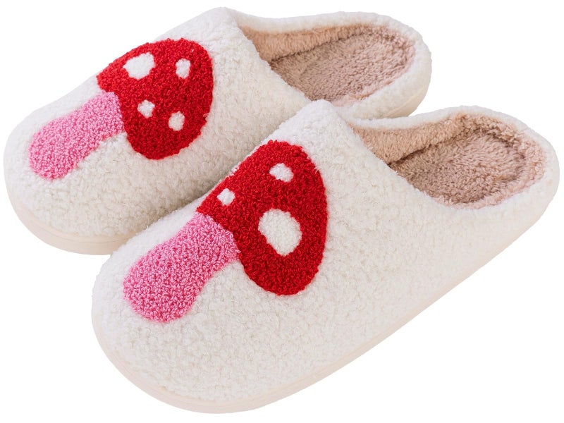Tellrain Women Slippers Cute Pattern Big Heart Mushroom Warm Soft Bedroom Shoes Fuzzy Closed Toe Sandals Non Slip House Bedroom Slippers - Image 2