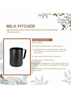 Love & Latte Love Latte Milk Frothing Pitcher Black Stainless Steel Teflon Coating Perfect for Latte Cappuccino 500ml Capacity  - Image 2