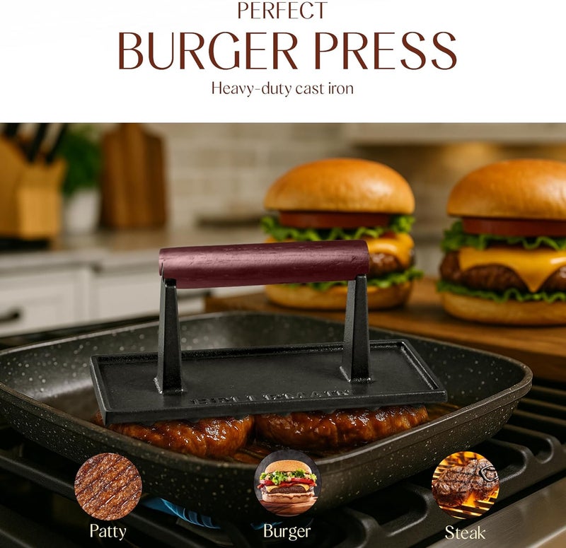 Bellemain Bacon Press Rectangle | Heavy-Duty Cast Iron Grill Press for Perfectly Seared Bacon, Steak & Sandwiches | Equalized Weight Distribution - Image 2