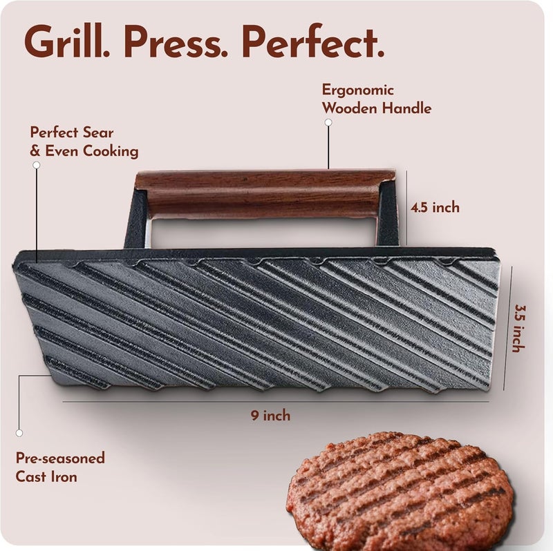 Bellemain Bacon Press Rectangle | Heavy-Duty Cast Iron Grill Press for Perfectly Seared Bacon, Steak & Sandwiches | Equalized Weight Distribution - Image 5