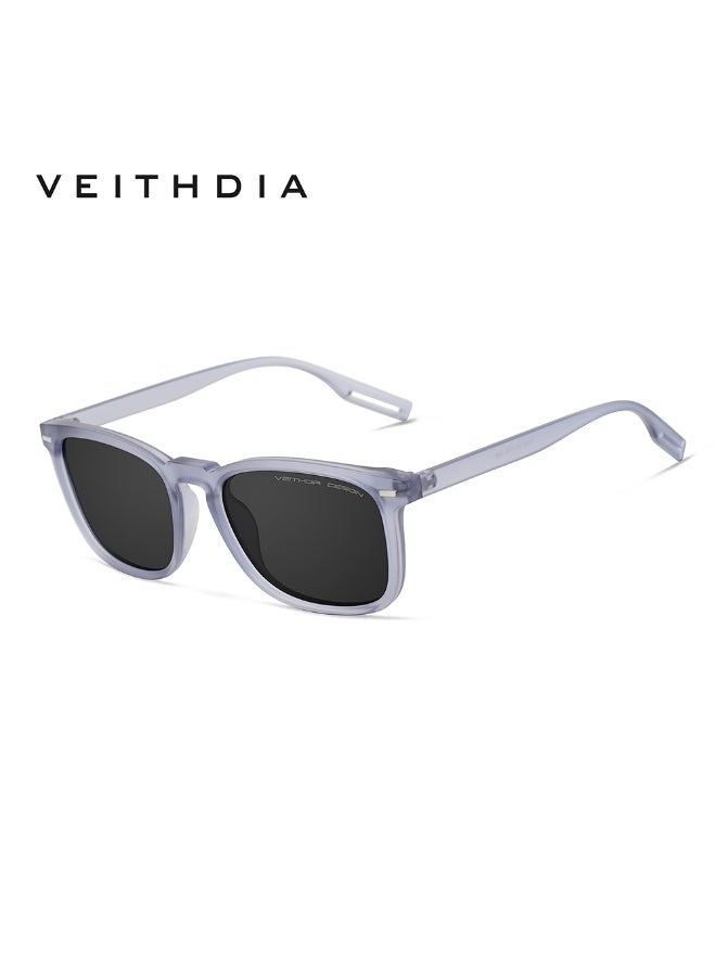 VEITHDIA Unisex Rectangular Polarized Sunglasses, UV400 Protection, Lightweight Blue Frame, Grey Lens - Image 1
