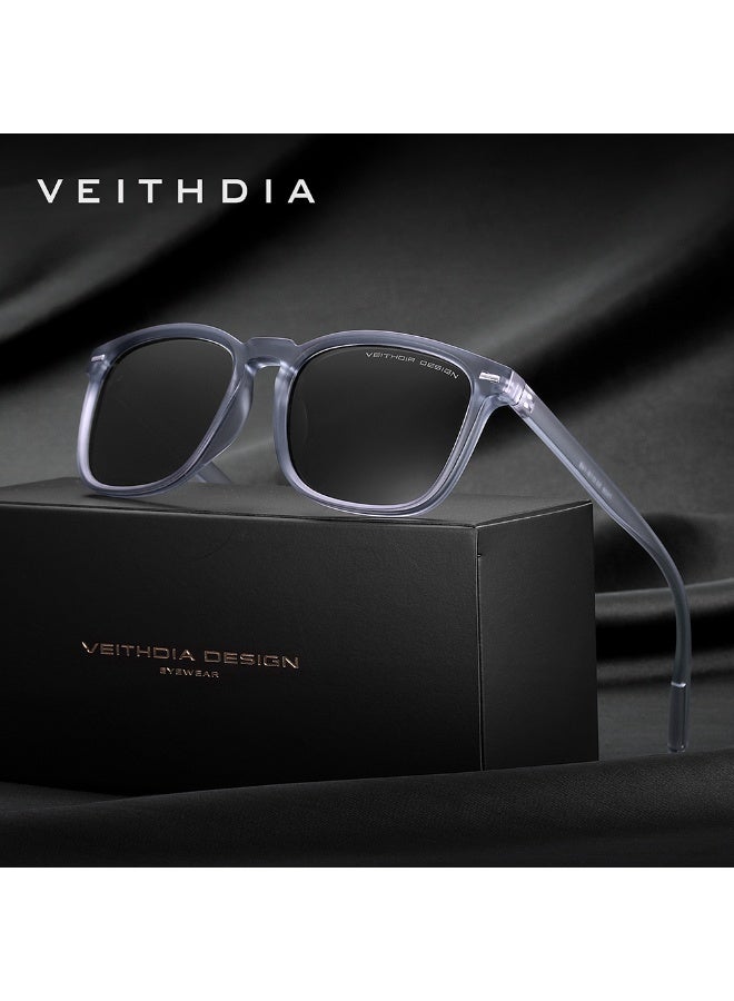 VEITHDIA Unisex Rectangular Polarized Sunglasses, UV400 Protection, Lightweight Blue Frame, Grey Lens - Image 2