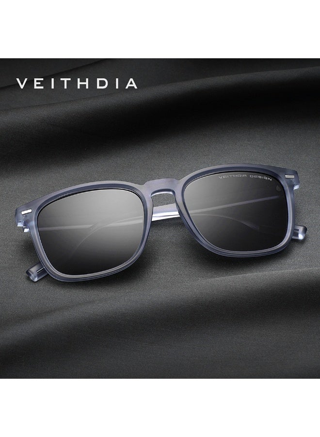 VEITHDIA Unisex Rectangular Polarized Sunglasses, UV400 Protection, Lightweight Blue Frame, Grey Lens - Image 3