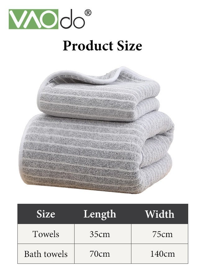 فاو دو مجموعة من 2 قطعة من مناشف الحمام، منشفة حمام خفيفة الوزن منسوجة بحياكة كابل، منشفة فائقة النعومة وذات قدرة امتصاص عالية 35*75 سم ومنشفة حمام 70*140 سم - Image 3