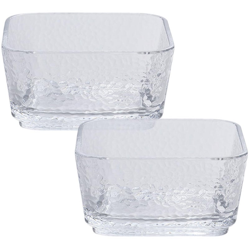 2 Pcs 4 Inch Hammered Glass Square Bowls For Dessert Salad Sauce Snack Serving - Image 2