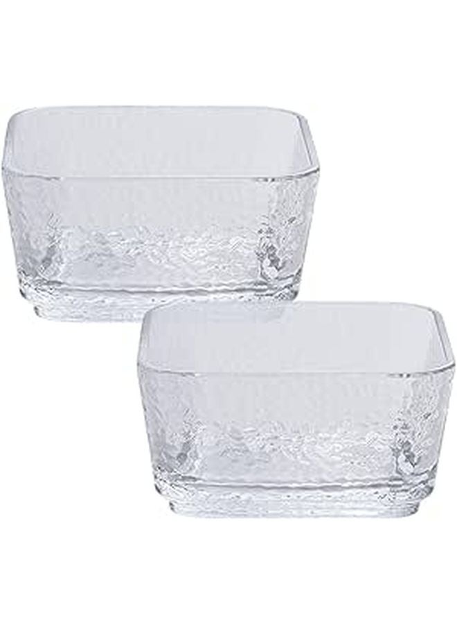 2 Pcs 4 Inch Hammered Glass Square Bowls For Dessert Salad Sauce Snack Serving - Image 1