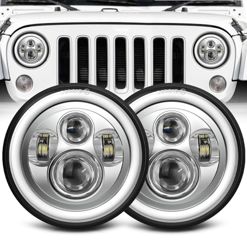 ZIMABLUE 7 inch led Headlight Chrome Round Projector 7 inch Halo led Headlight H6024 DOT Approved Hi/Lo Beam DRL Amber Turn Signal Compatible with Jeep Wrangler JK TJ CJ Compatible with Chevy miata - Image 1