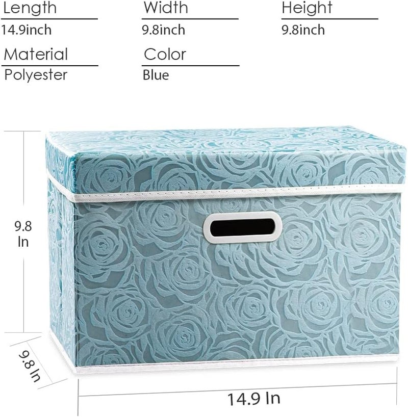 PRANDOM Stackable Storage Cubes with Lids [5-Pack] Fabric Decorative Storage Box Bins Organizer Containers Baskets with Cover Handles Divider for Bedroom Closet Living Room Blue 14.9x9.8x9.8 Inch - Image 3