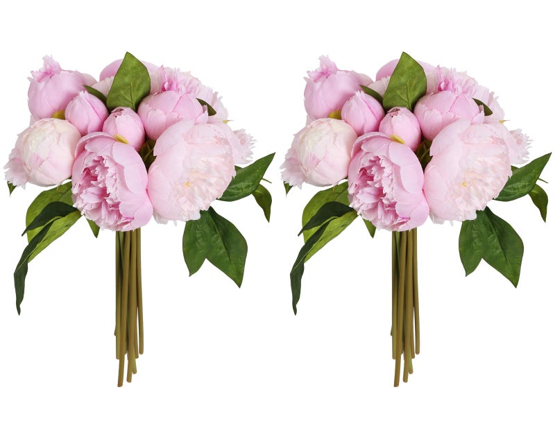 ICBOX Pink Peonies Silk Flowers 2 Bouquets Pink Fake Peonies 14 Heads Faux Peony Flowers with Stems for Wedding Decoration Bride Bouquet Faux Flowers Crafts Floral Arrangement (Multi-Pink) - Image 1