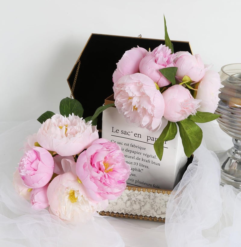 ICBOX Pink Peonies Silk Flowers 2 Bouquets Pink Fake Peonies 14 Heads Faux Peony Flowers with Stems for Wedding Decoration Bride Bouquet Faux Flowers Crafts Floral Arrangement (Multi-Pink) - Image 2