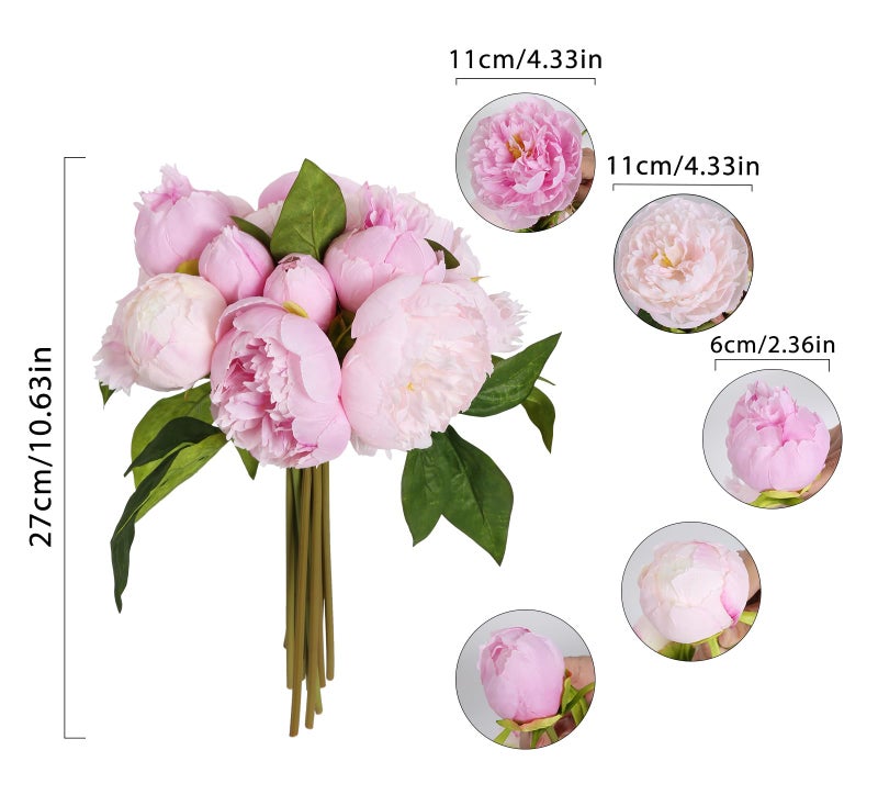 ICBOX Pink Peonies Silk Flowers 2 Bouquets Pink Fake Peonies 14 Heads Faux Peony Flowers with Stems for Wedding Decoration Bride Bouquet Faux Flowers Crafts Floral Arrangement (Multi-Pink) - Image 3