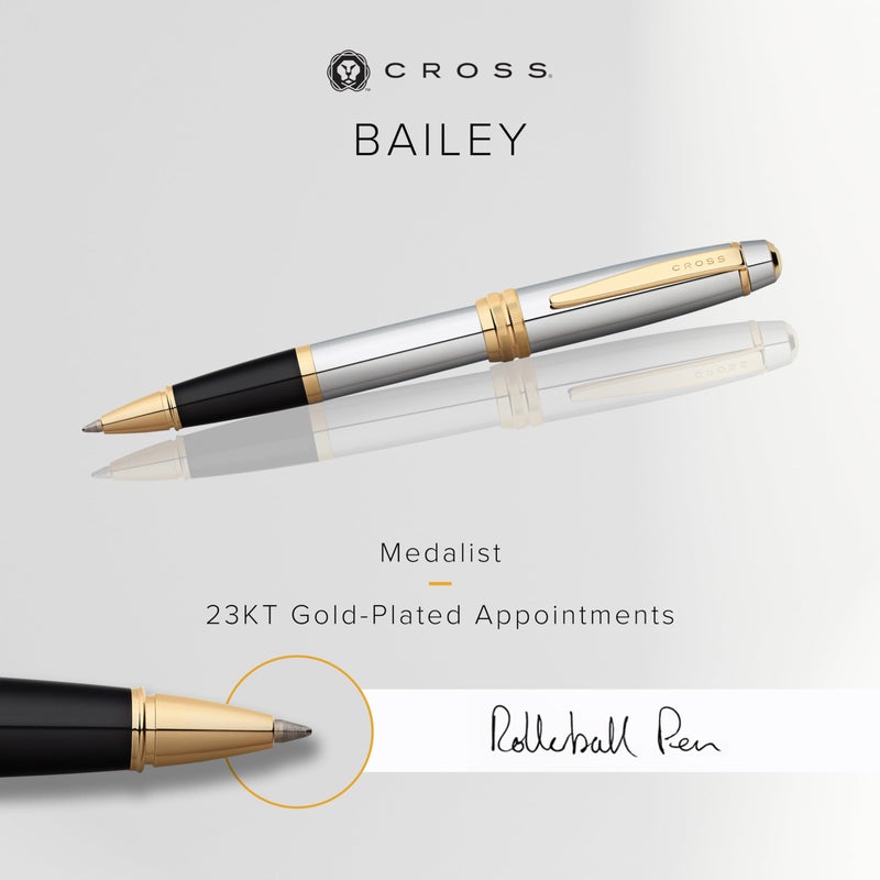 Cross Bailey Refillable Gel Ink Rollerball Pen, Medium Rollerball, Includes Premium Gift Box - Medalist Chrome - Image 2