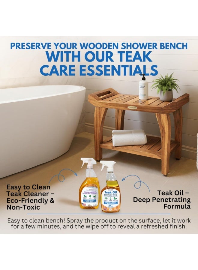 24-inch, natural wood, teak shower seat, wooden shower chair, wooden shower stool, bathroom seat, waterproof shower seat - Image 5