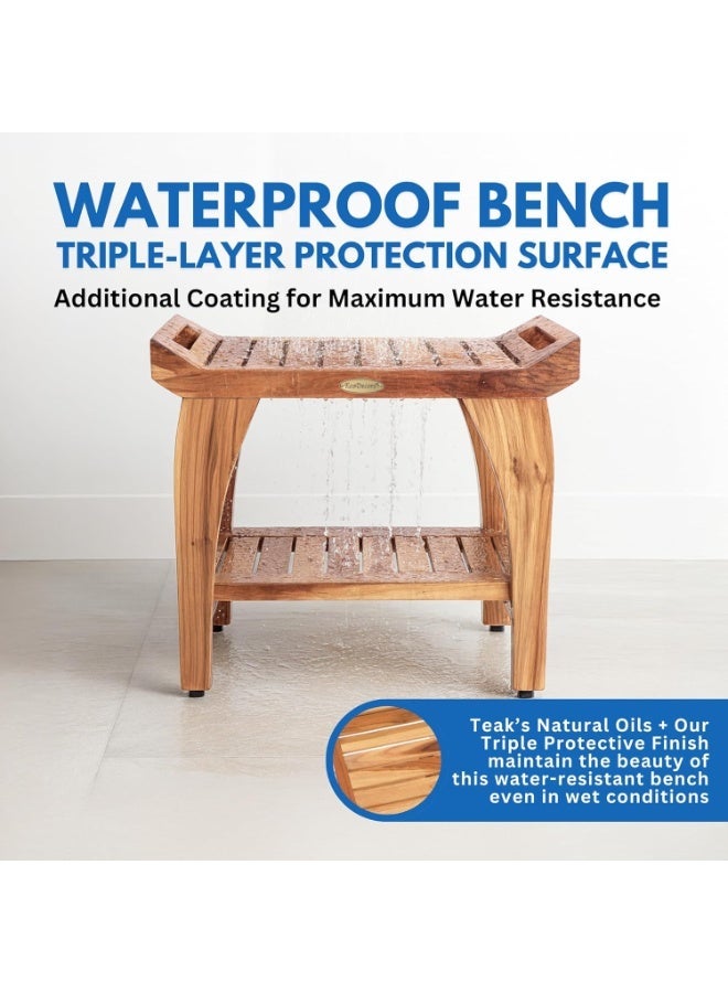 24-inch, natural wood, teak shower seat, wooden shower chair, wooden shower stool, bathroom seat, waterproof shower seat - Image 4