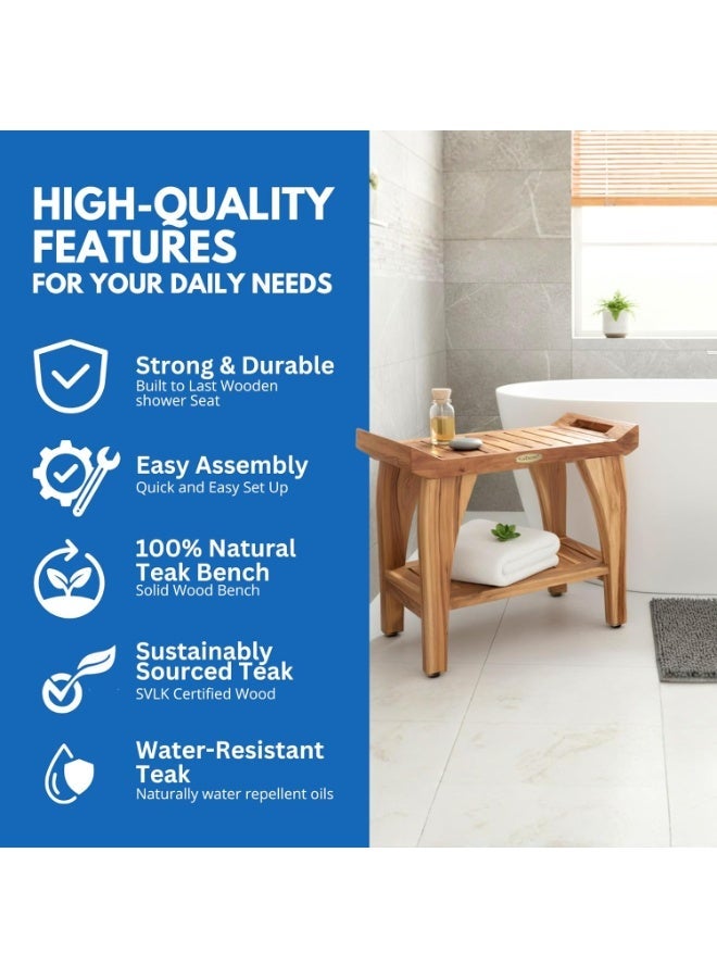 24-inch, natural wood, teak shower seat, wooden shower chair, wooden shower stool, bathroom seat, waterproof shower seat - Image 3