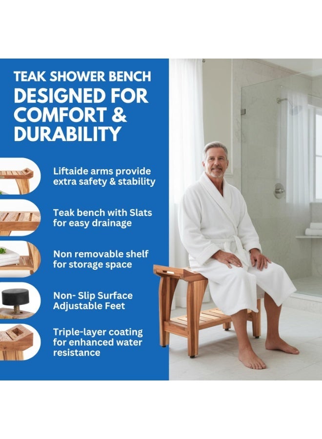 24-inch, natural wood, teak shower seat, wooden shower chair, wooden shower stool, bathroom seat, waterproof shower seat - Image 2