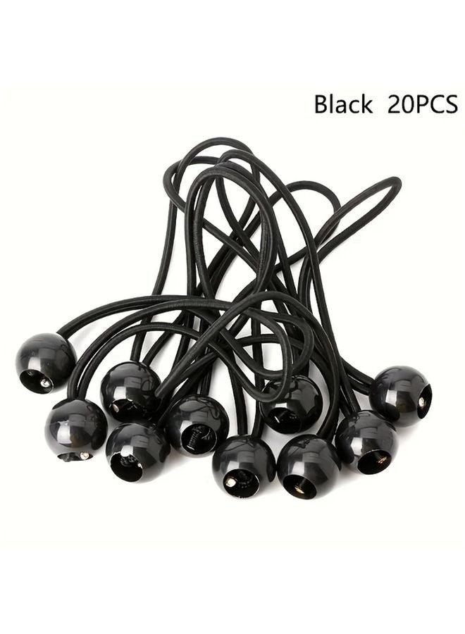 20pcs Black Nylon Bungee Cords with Plastic Balls for Outdoor Camping Storage and Fixing - Image 1