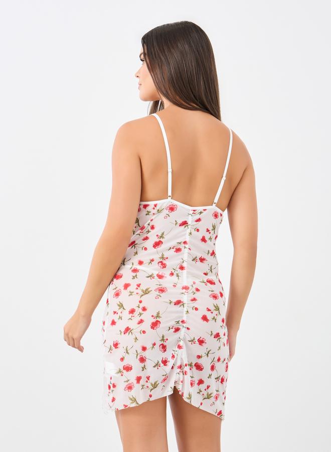 Styli Floral Print Slip Dress with Lace Edge and Thong Set - Image 5