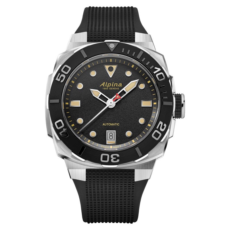 Alpina Mens Swiss Made Automatic Seastrong Watch Black Rubber Strap Black Dial Date 39x405mm Case Style AL525B3VE6 - Image 2