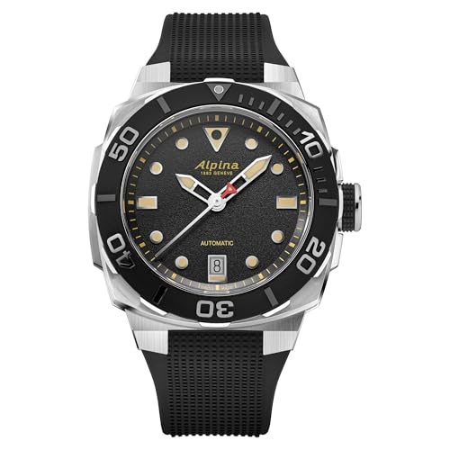 Alpina Mens Swiss Made Automatic Seastrong Watch Black Rubber Strap Black Dial Date 39x405mm Case Style AL525B3VE6 - Image 1