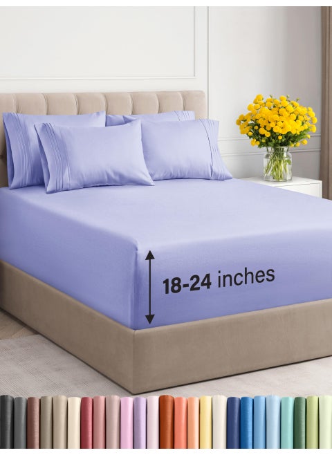 Extra Deep King Sheet Set  6 Piece Breathable  Cooling Sheets  Hotel Luxury Bedding Set w1824 Inch Extra Deep Pockets  Easy  Secure Fit  Super Soft Wrinkle Free  Comfy  Lavender King Size