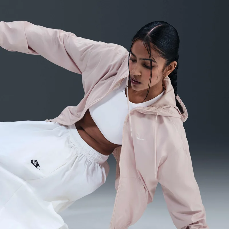 Nike Pink Women's Sportswear Classic Wovens UV Hooded Jacket for Women | Best Price UAE