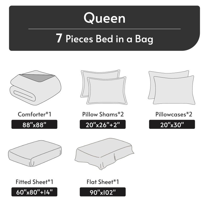 MUXHOMO 7 Pieces Queen Comforter Set, Reversible Bed in a Bag Queen Size, All Season Bedding Set with Comforter, Flat Sheet, Fitted Sheet, Pillowcases & Shams, Navy & Light Grey - Image 5