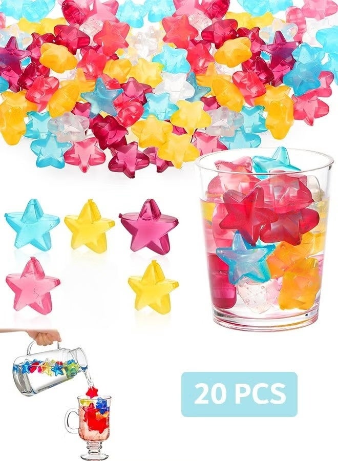 20 Pcs Reusable Plastic Star Ice Molds for Drinks, Colorful Refreezable Non Diluting Ice Cubes, Party Supplies for Boys Girls Kids Adults - Image 1